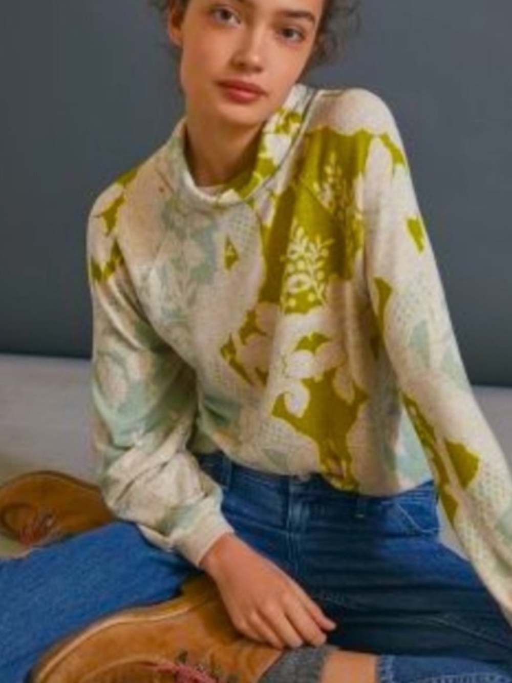 Anthropologie Saturday/Sunday "Kiera" Cozy Cowl Neck Top Floral Damask Size M